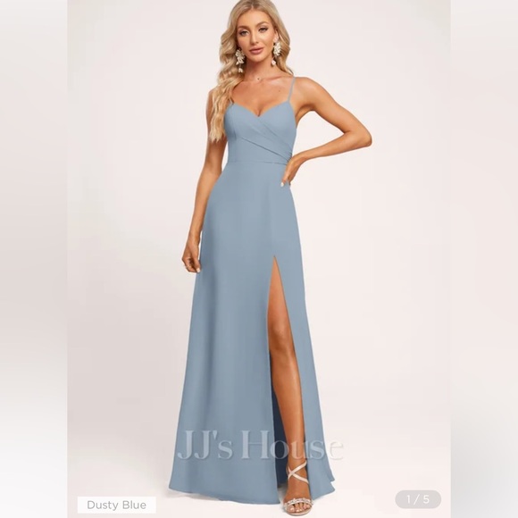 JJ’s House A Line V Neck Floor Length Chiffon Bridesmaid Dress - Picture 4 of 5